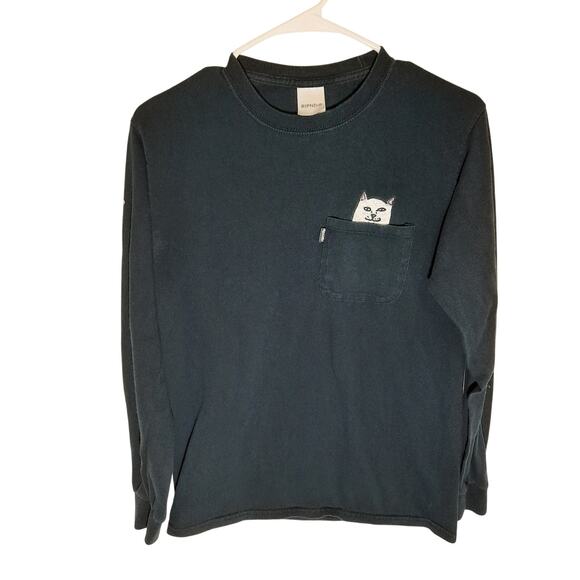 RIPNDIP Small Long Sleeve Pocket Tee Black Lord Nermal Cat Hidden Graphic - Picture 1 of 9